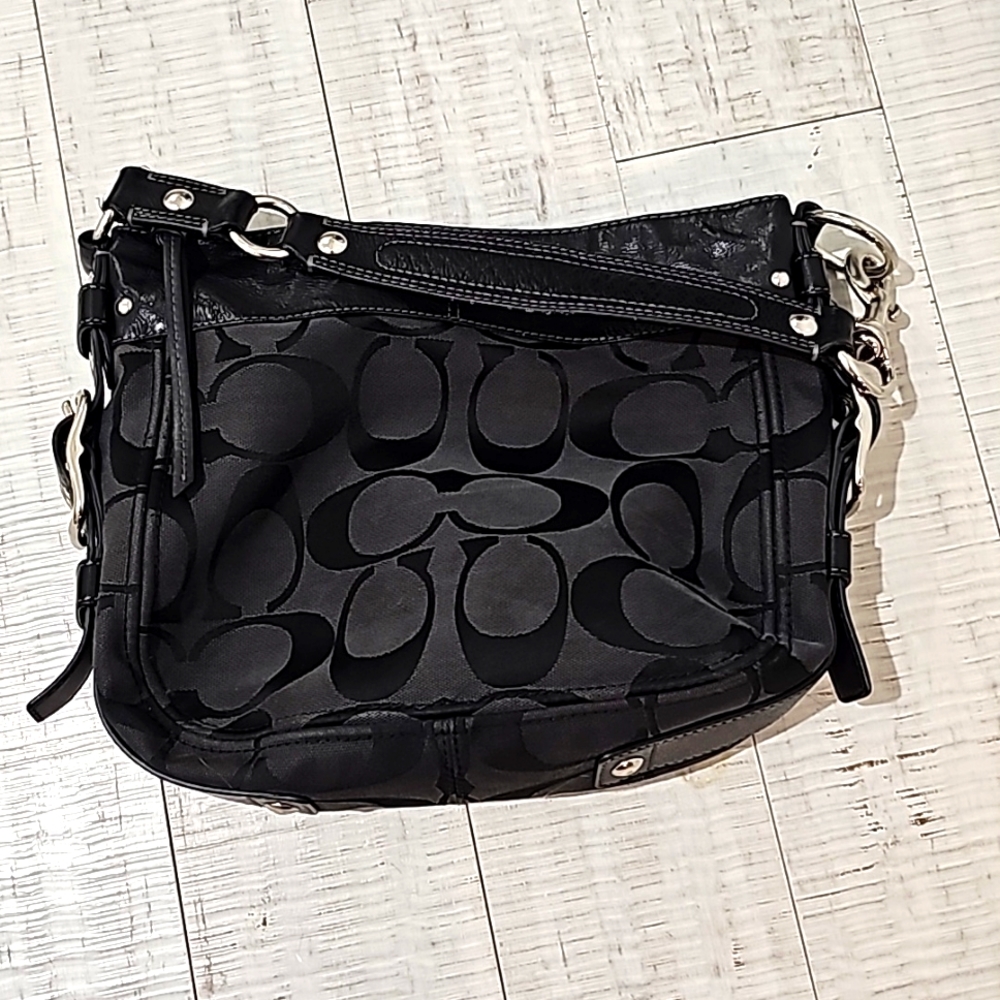 Coach Zoe Black Signature Jacquard Shoulder Bag